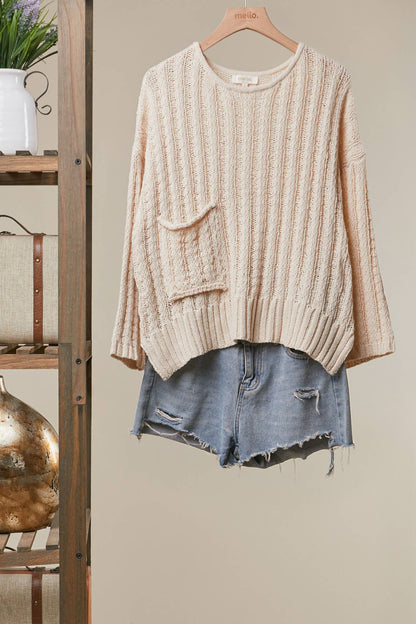Relaxed Fit Rib Knit Pocket Sweater