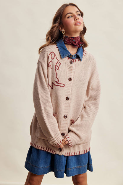 Whimsical Cat Knit Cardigan