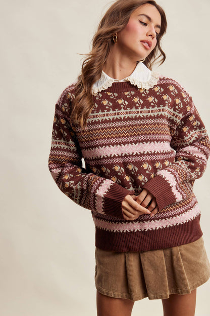 Fair Isle Floral Knit Sweater