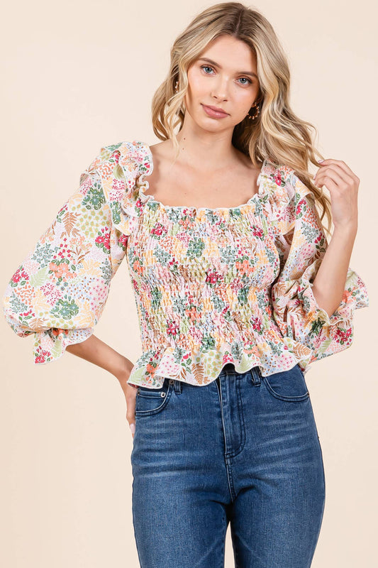 Floral Print Smocked Top