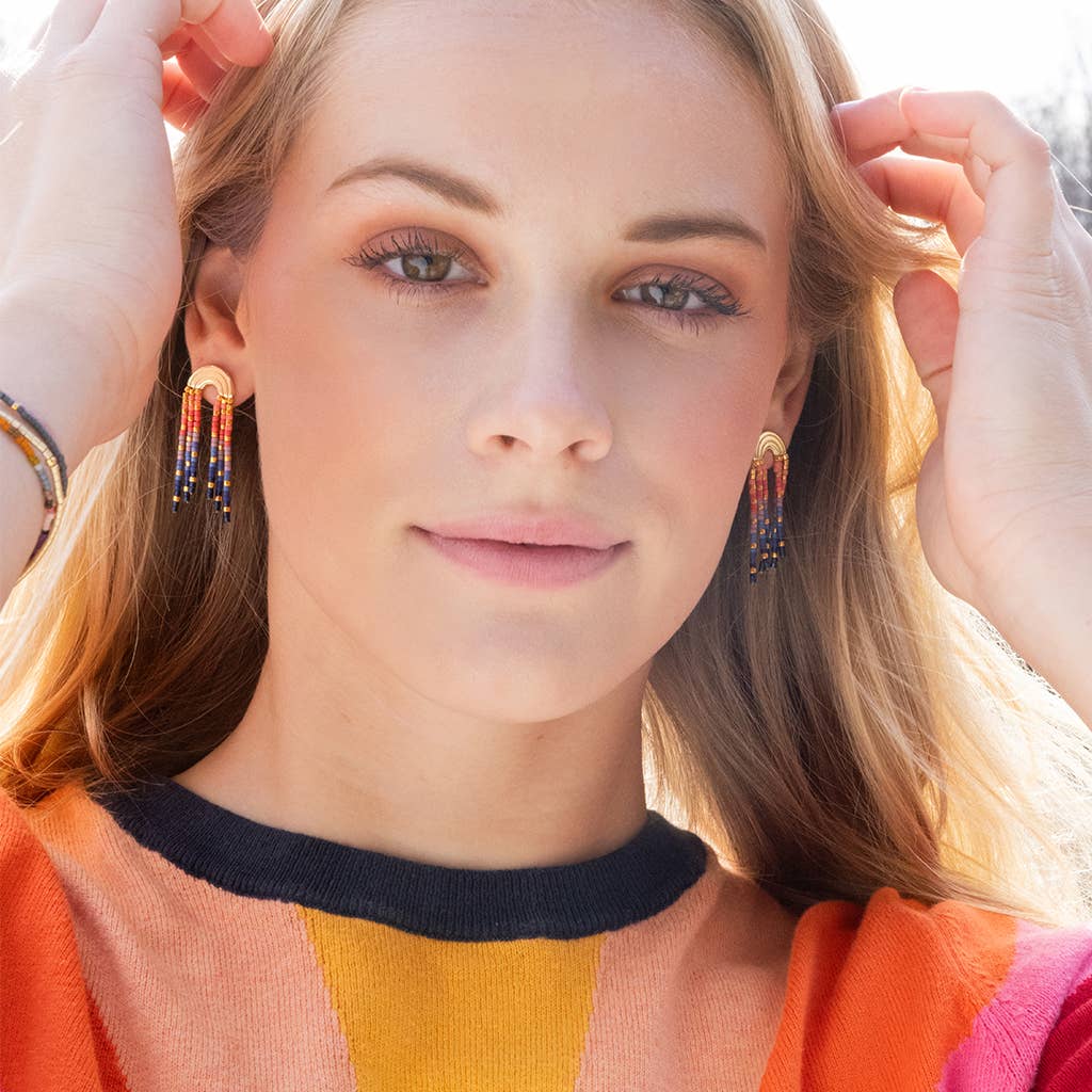 Chromacolor Miyuki Rainbow Fringe Earring - Pewter Multi