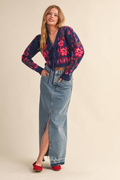 Floral Knit Tie-Front Cardigan