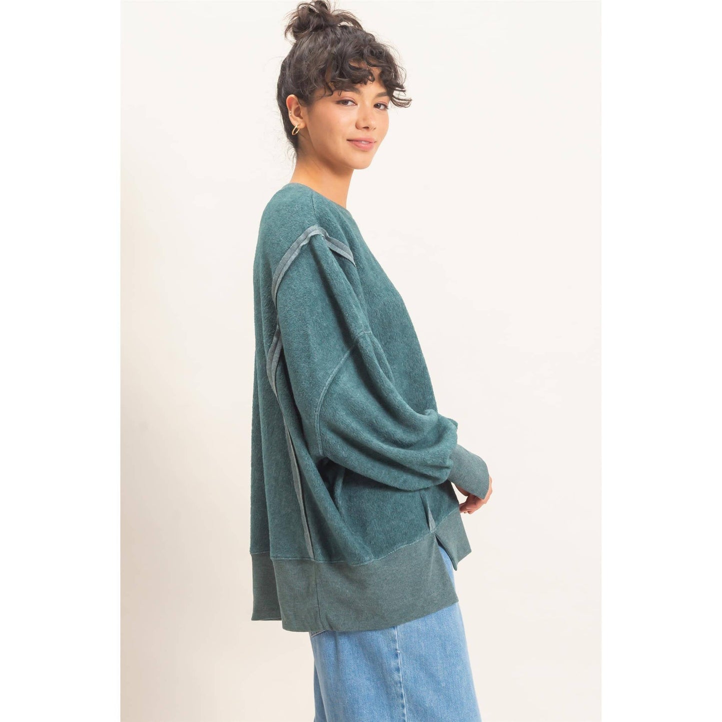 Oversized Raw Edge Crew Neck Sweatshirt