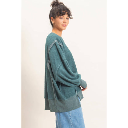 Oversized Raw Edge Crew Neck Sweatshirt