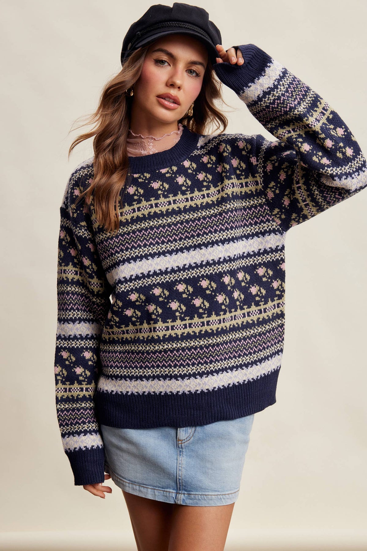 Fair Isle Floral Knit Sweater