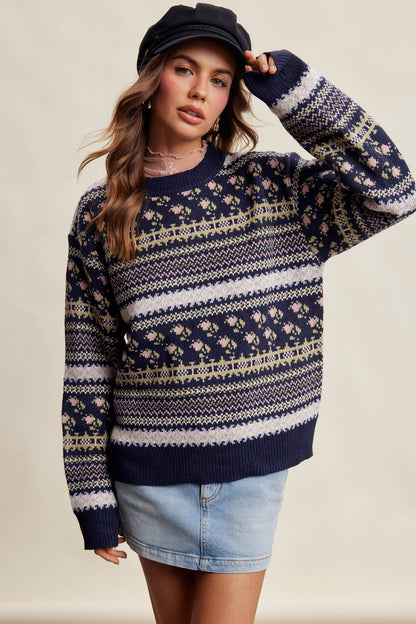 Fair Isle Floral Knit Sweater