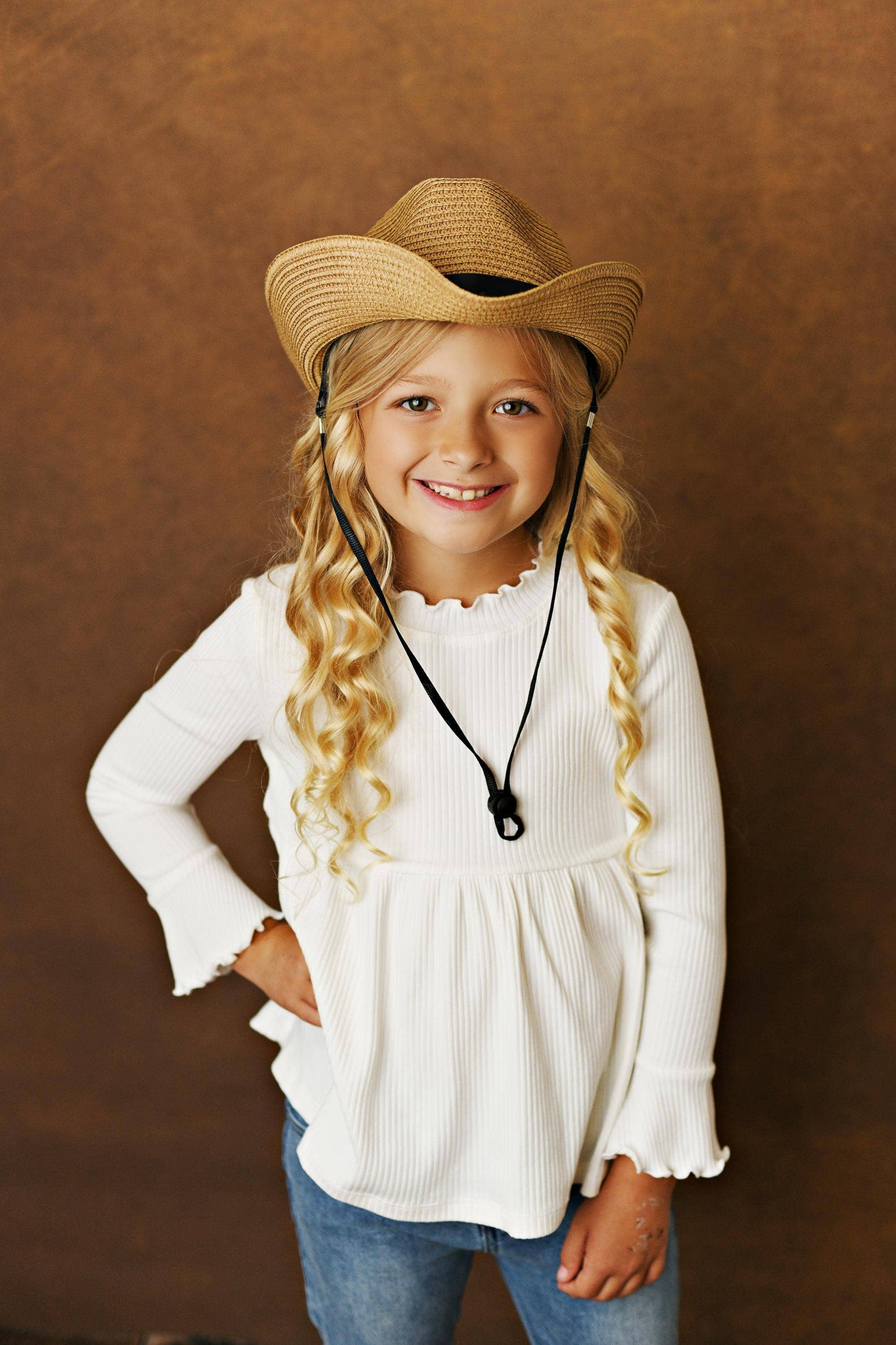 Kids White Long Sleeve Lettuce Trim Ribbed Shirt