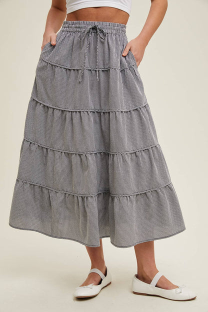 Gingham Tiered Midi Skirt