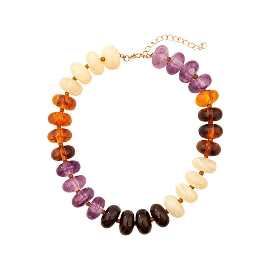 Carissa Chunky Beaded Necklace - Tortoise & Purple