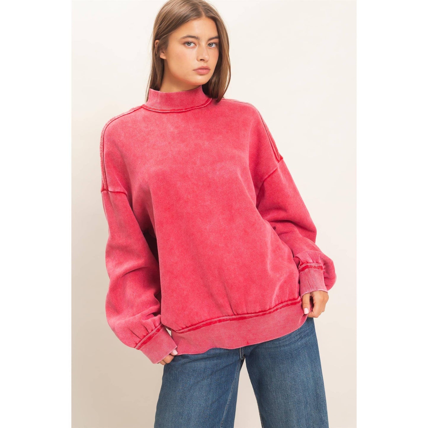 Acid Washed Mock Neck Sweatshirt