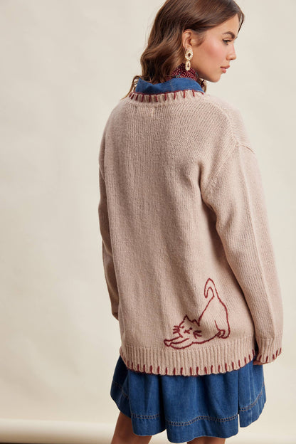 Whimsical Cat Knit Cardigan