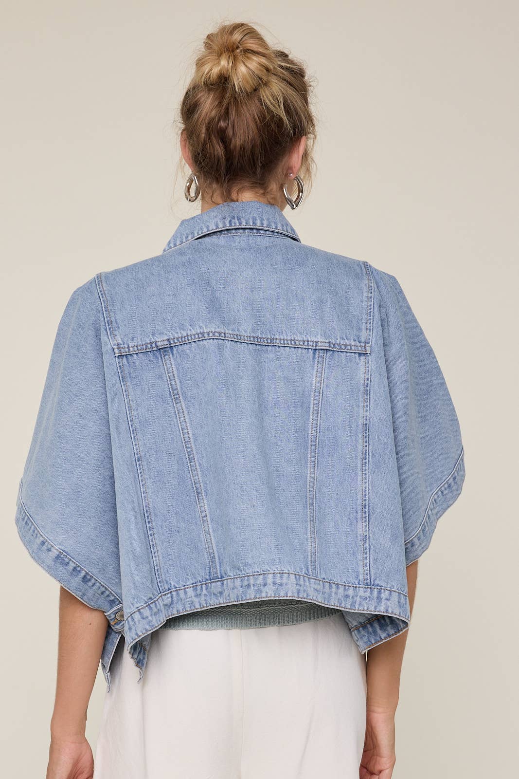 Short Sleeve Oversized Denim Poncho Jacket
