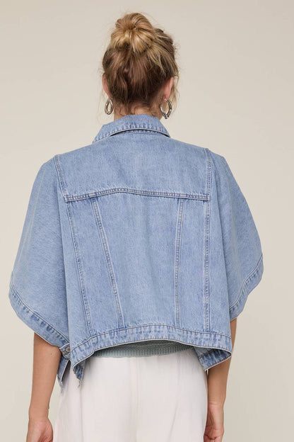 Short Sleeve Oversized Denim Poncho Jacket