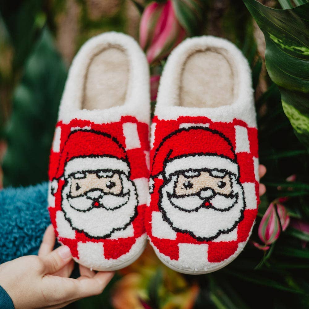 Santa Red Checkered Christmas Women's Slippers