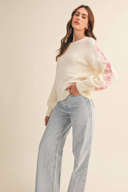 Floral Embroidered Sleeve Pullover