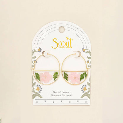 Pressed Flower Hoop Earring - Pink Cherry Blossom/Gold