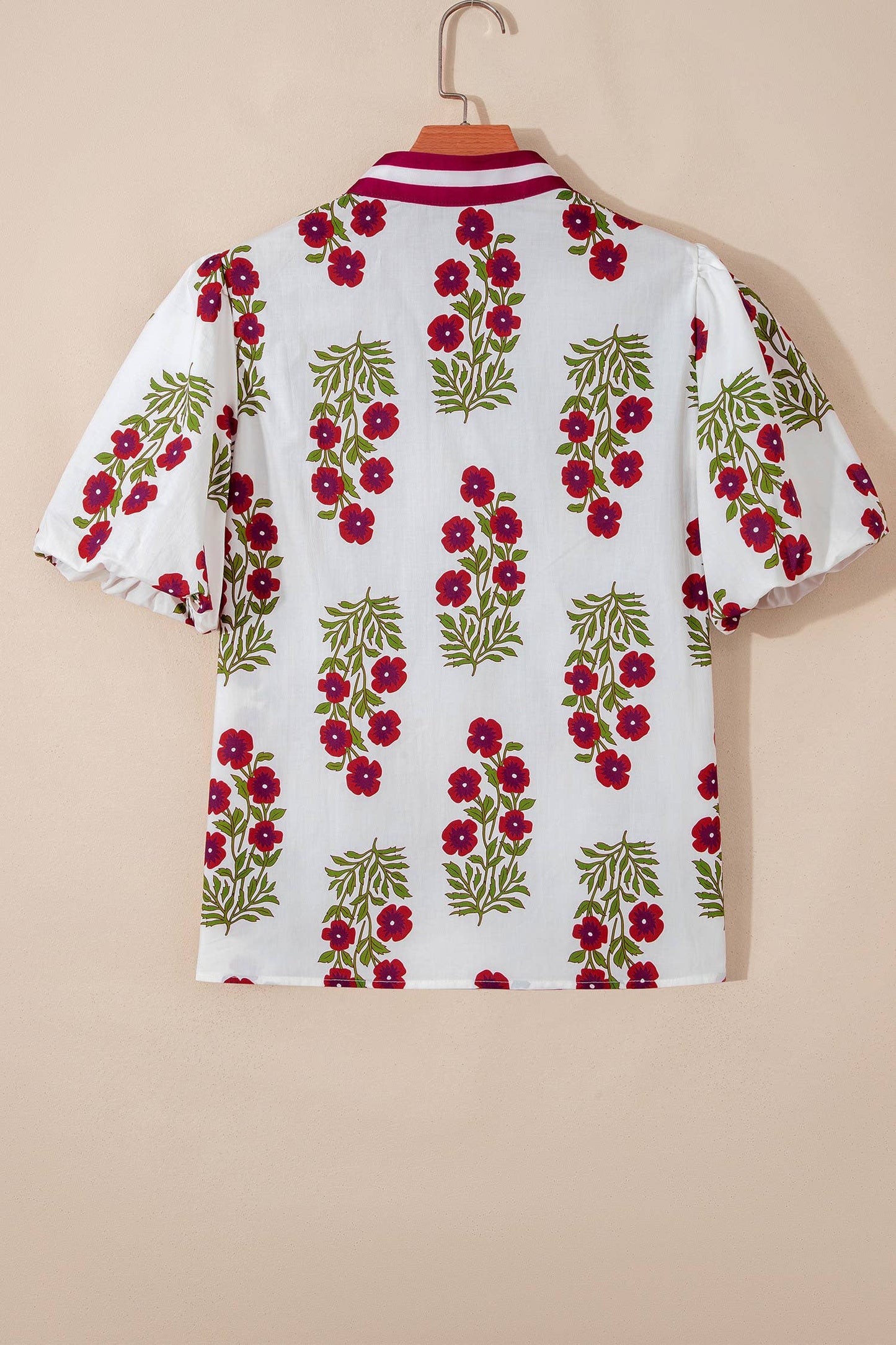 Floral Short Bubble Sleeve Contrast Top
