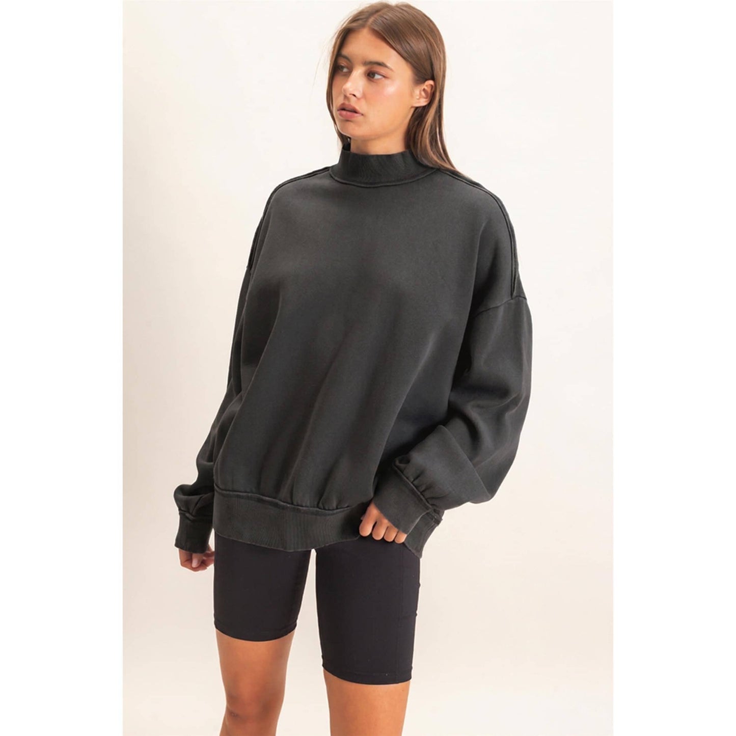 Acid Washed Mock Neck Sweatshirt