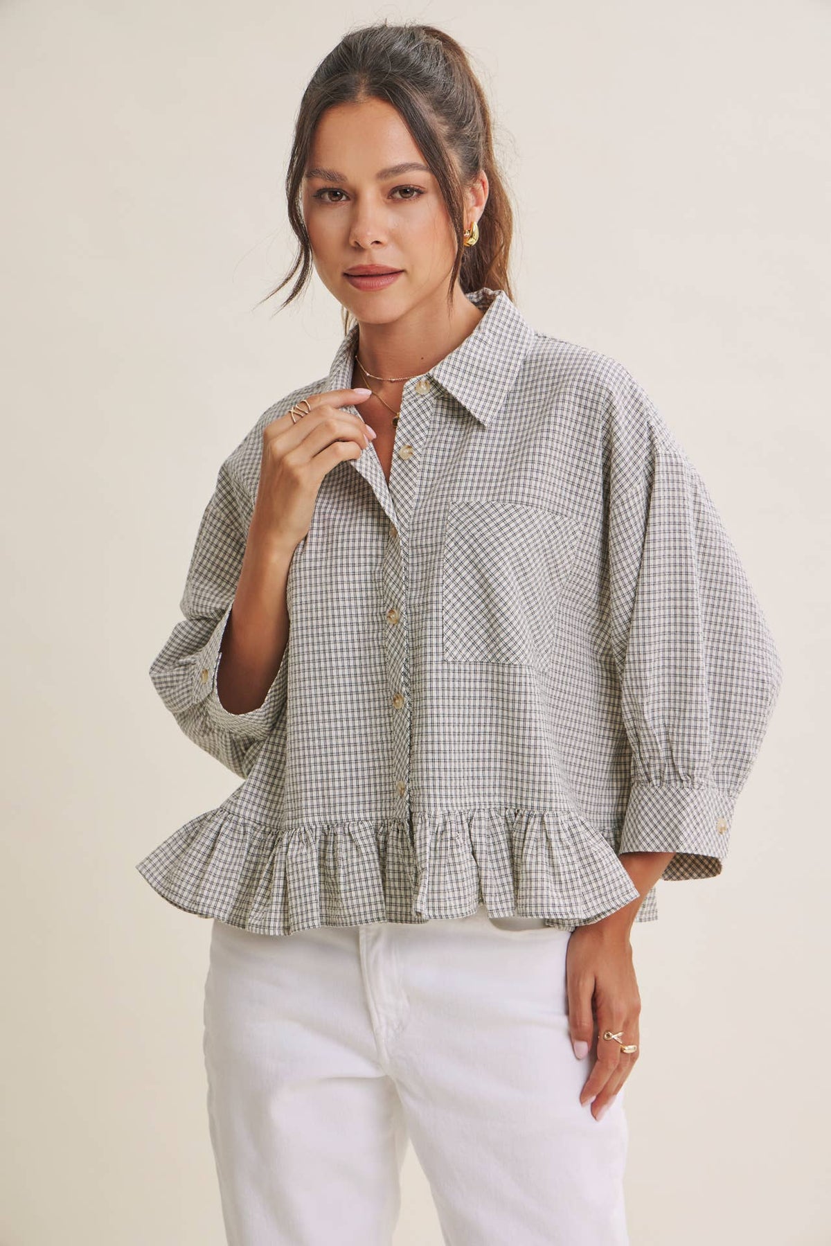 Morning Oat Micro Check Button-Down