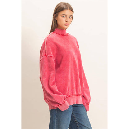 Acid Washed Mock Neck Sweatshirt