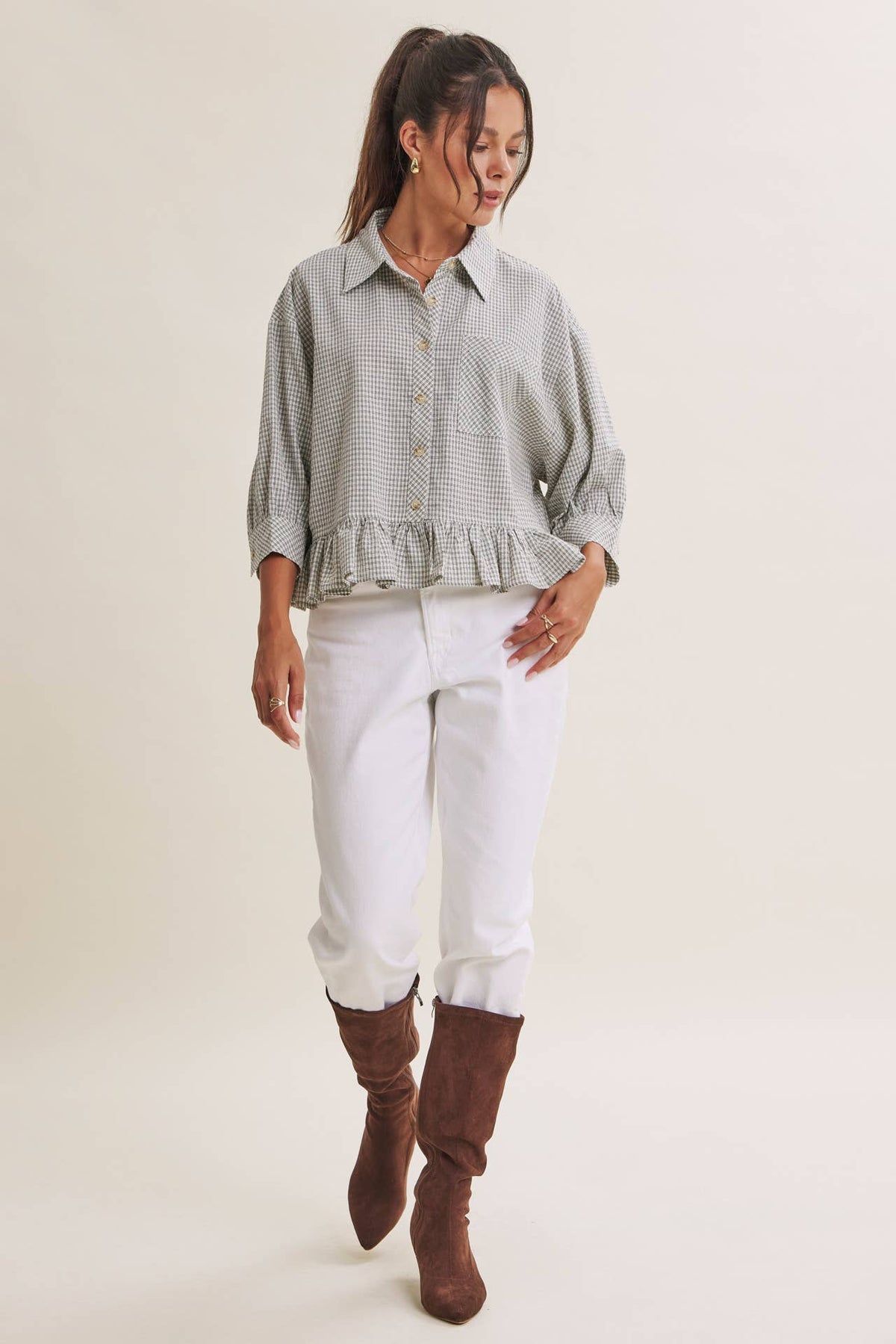 Morning Oat Micro Check Button-Down