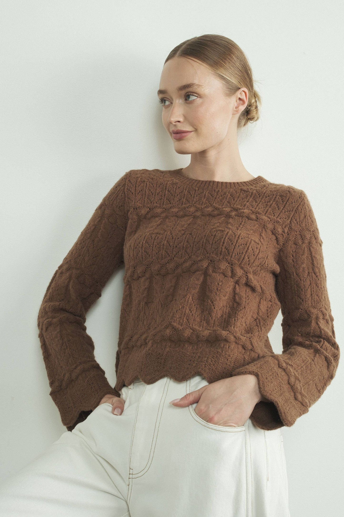 Scallop Edge Open Sweater