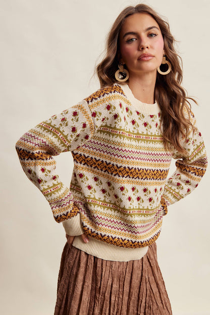 Fair Isle Floral Knit Sweater