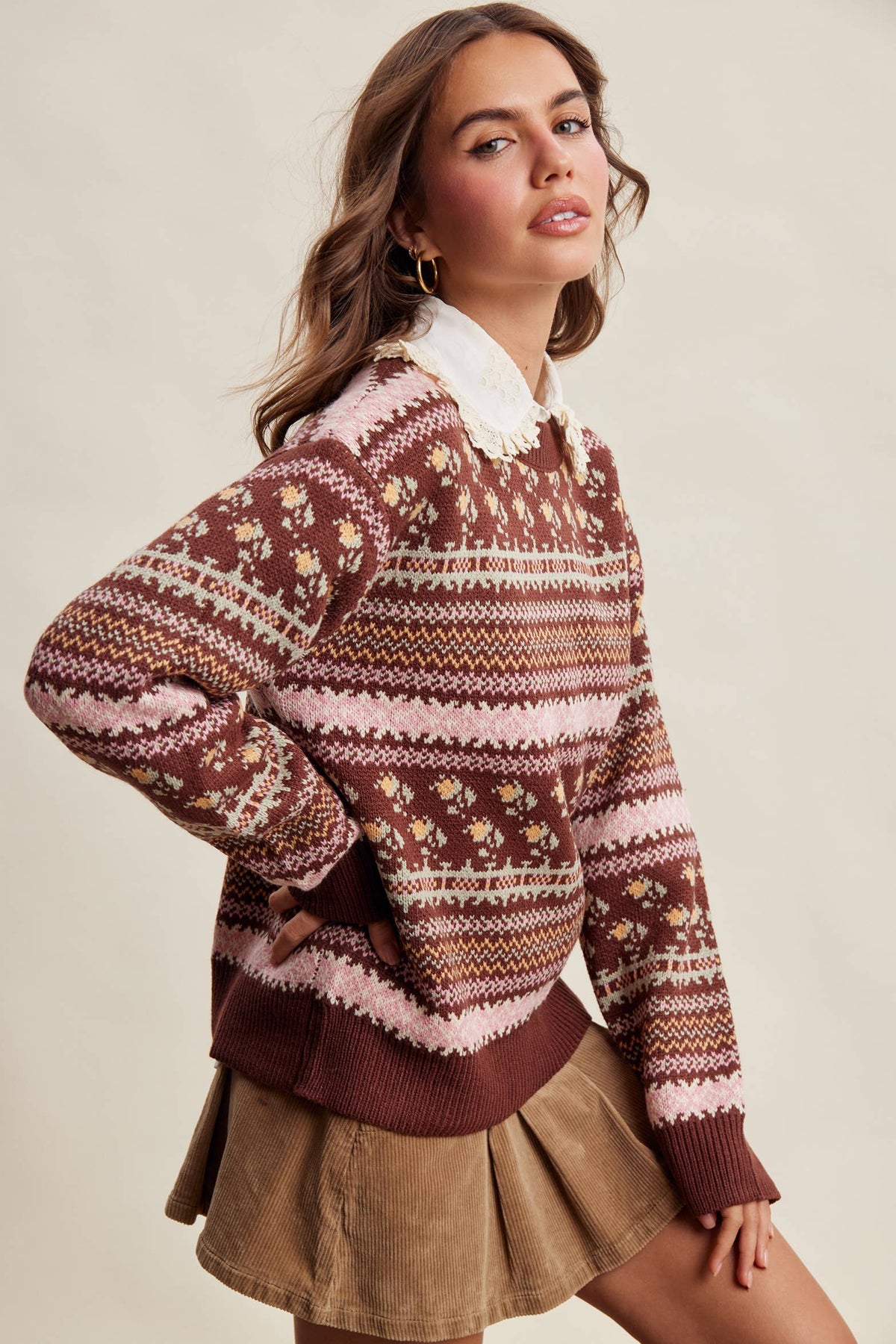 Fair Isle Floral Knit Sweater