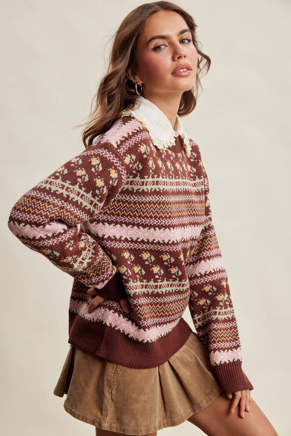 Fair Isle Floral Knit Sweater