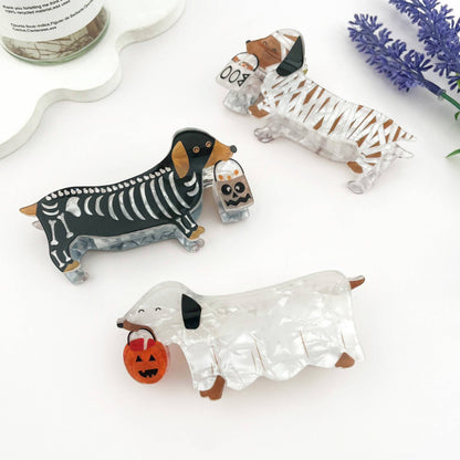 Halloween Mummy Ghost Skeleton Dachshund Hair Claw Clip