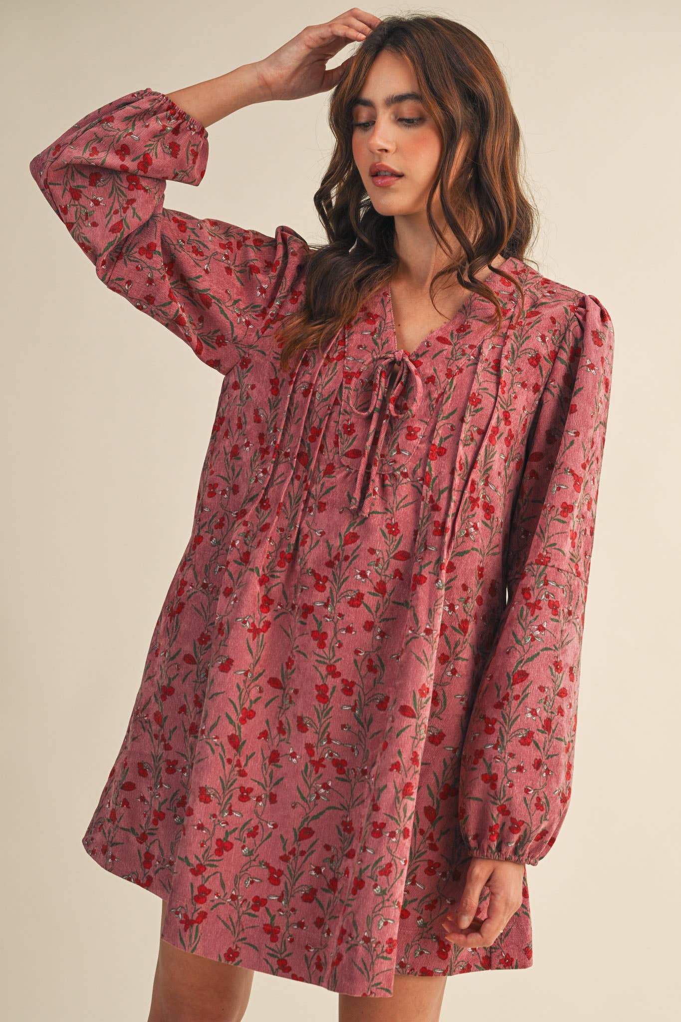 Floral Corduroy Mini Dress