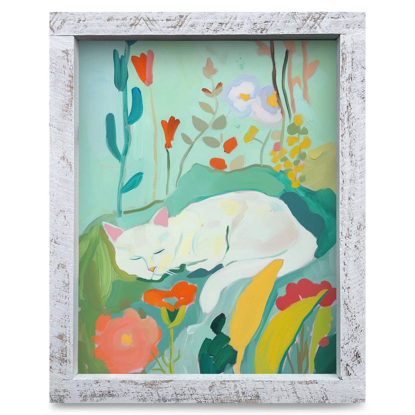 Sleeping Cat Wood Framed Wall Art