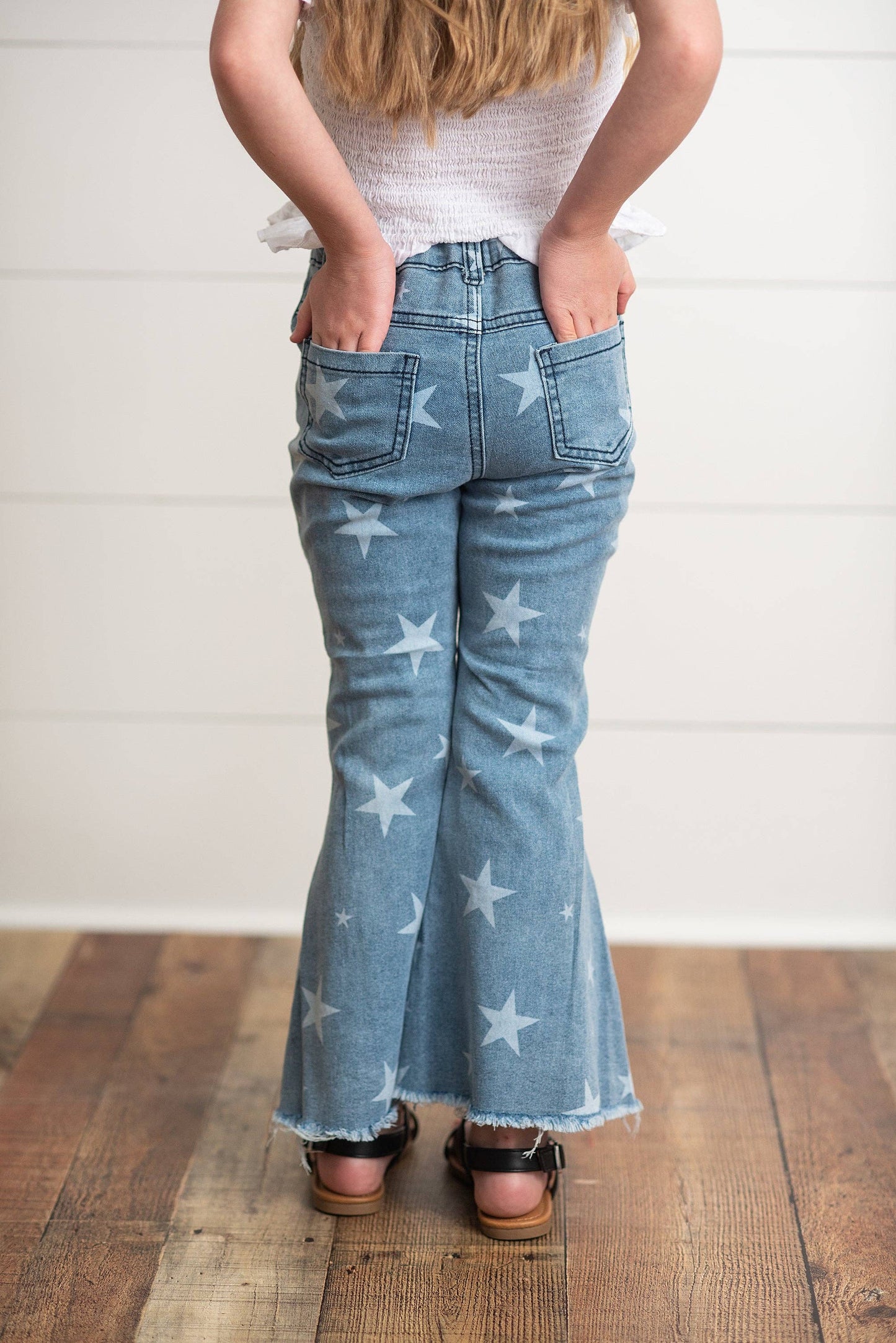 Kids Faded Star Flare Light Wash Denim Jean Pant