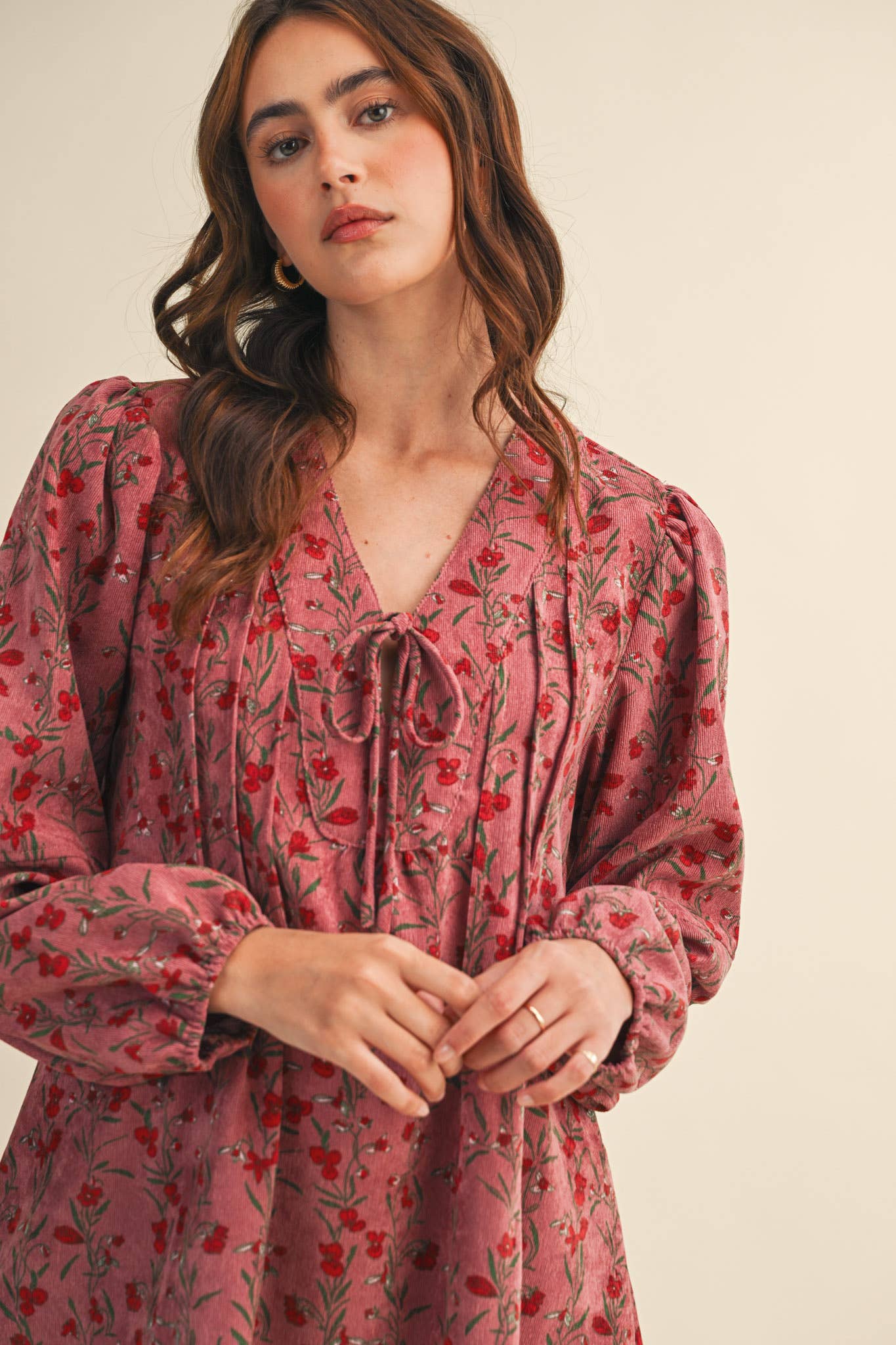 Floral Corduroy Mini Dress