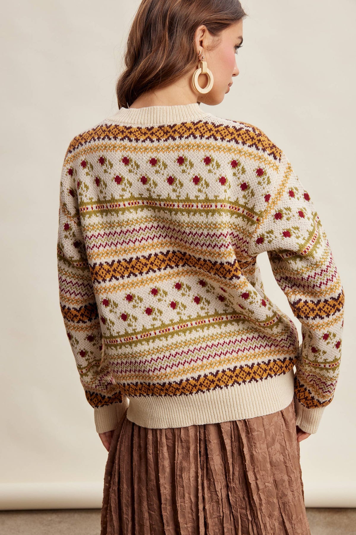 Fair Isle Floral Knit Sweater