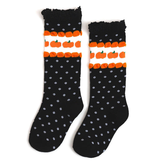 Pumpkin Dot Lace Top Knee High Socks