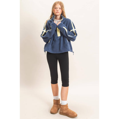 Contrast Trim Half-Zip Fleece Pullover