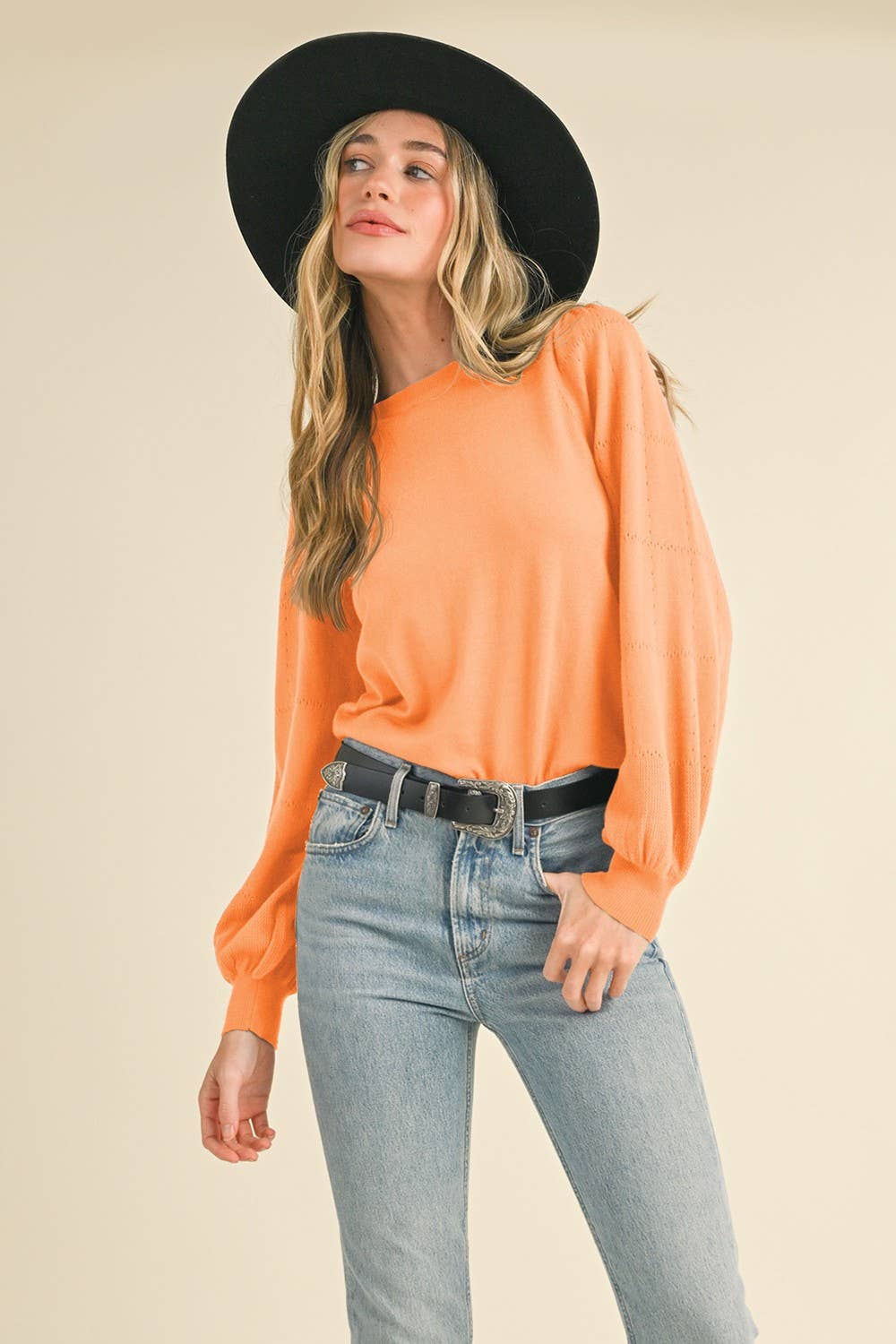 Pointelle Puff Sleeve Sweater