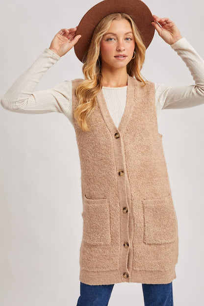 Button Down V-Neck Teddy Knit Vest