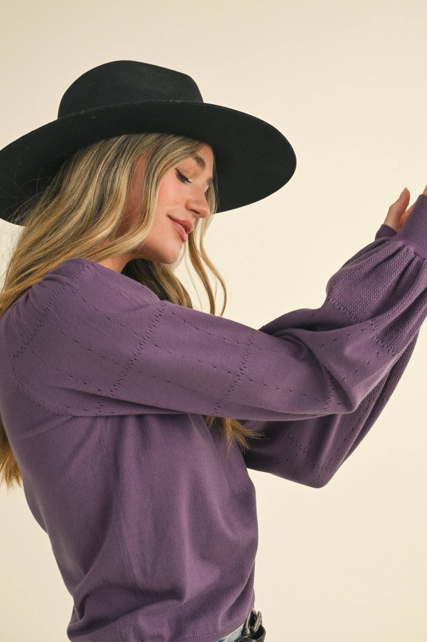 Pointelle Puff Sleeve Sweater