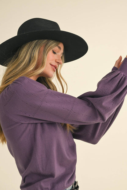 Pointelle Puff Sleeve Sweater