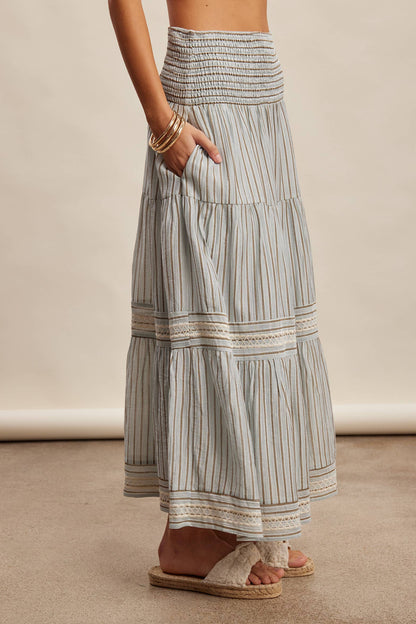 Striped Smocked Maxi Skirt
