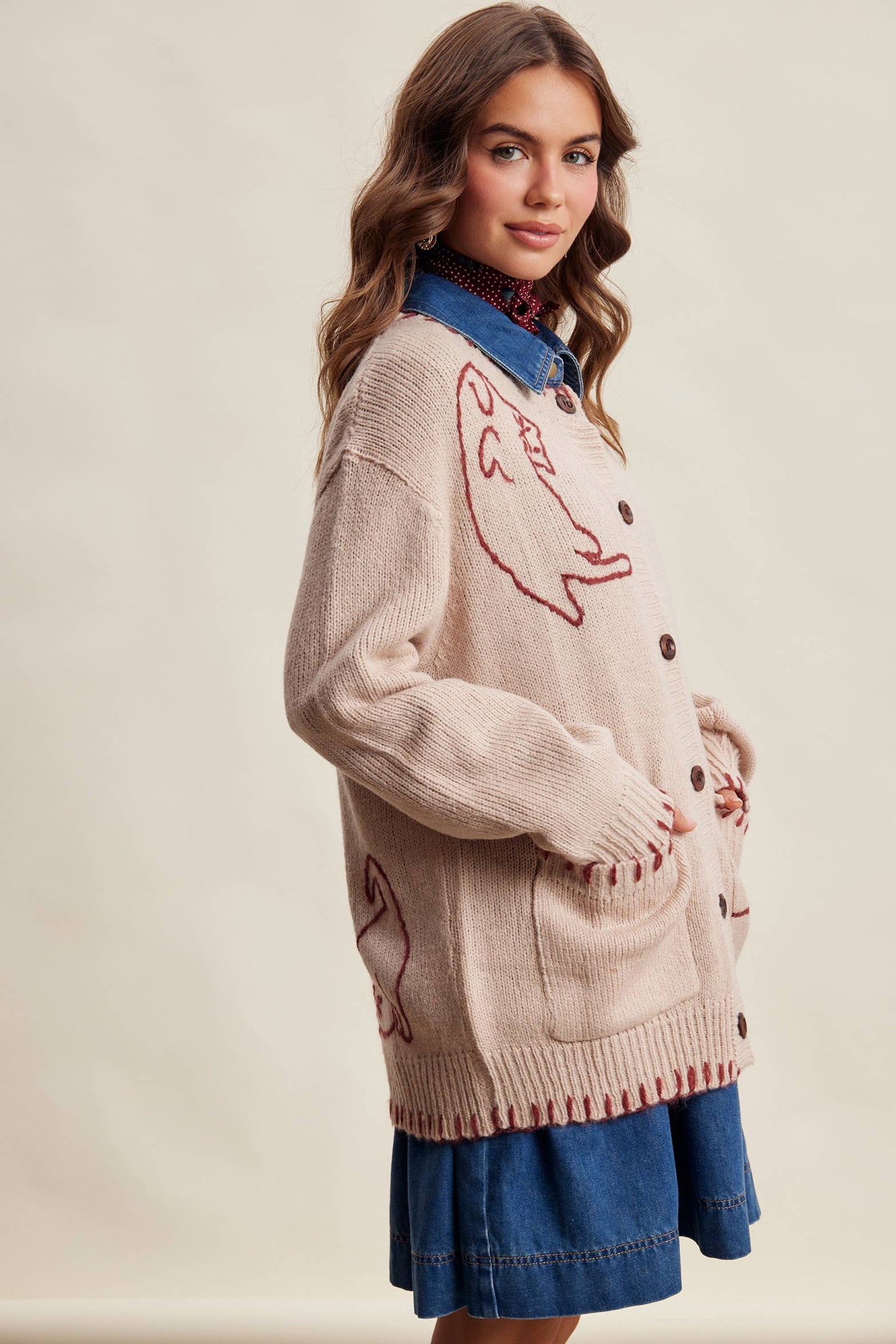 Whimsical Cat Knit Cardigan