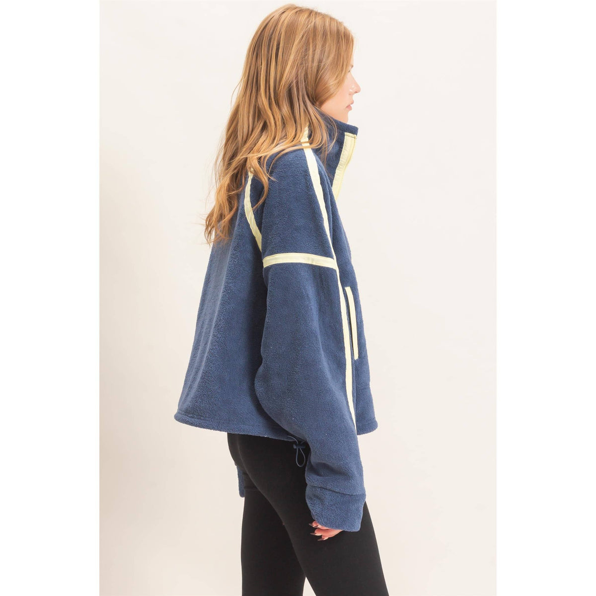 Contrast Trim Half-Zip Fleece Pullover