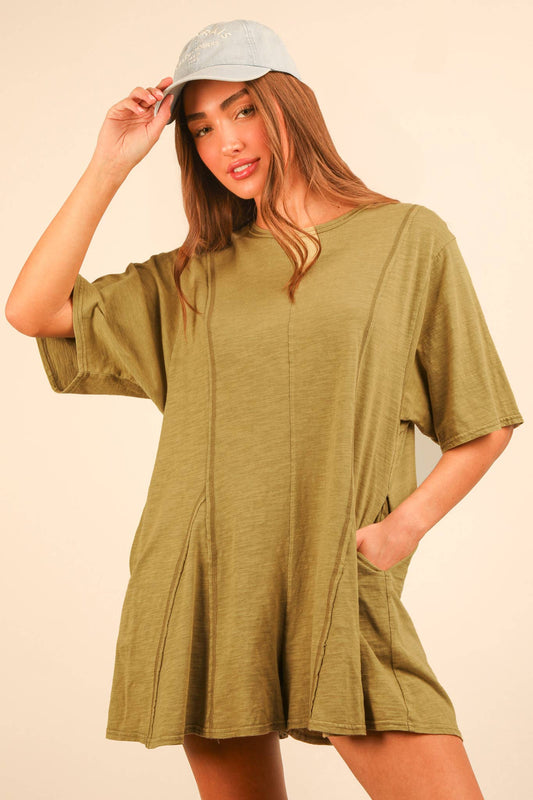 Mineral Washed Oversized Knit Comfy Romper