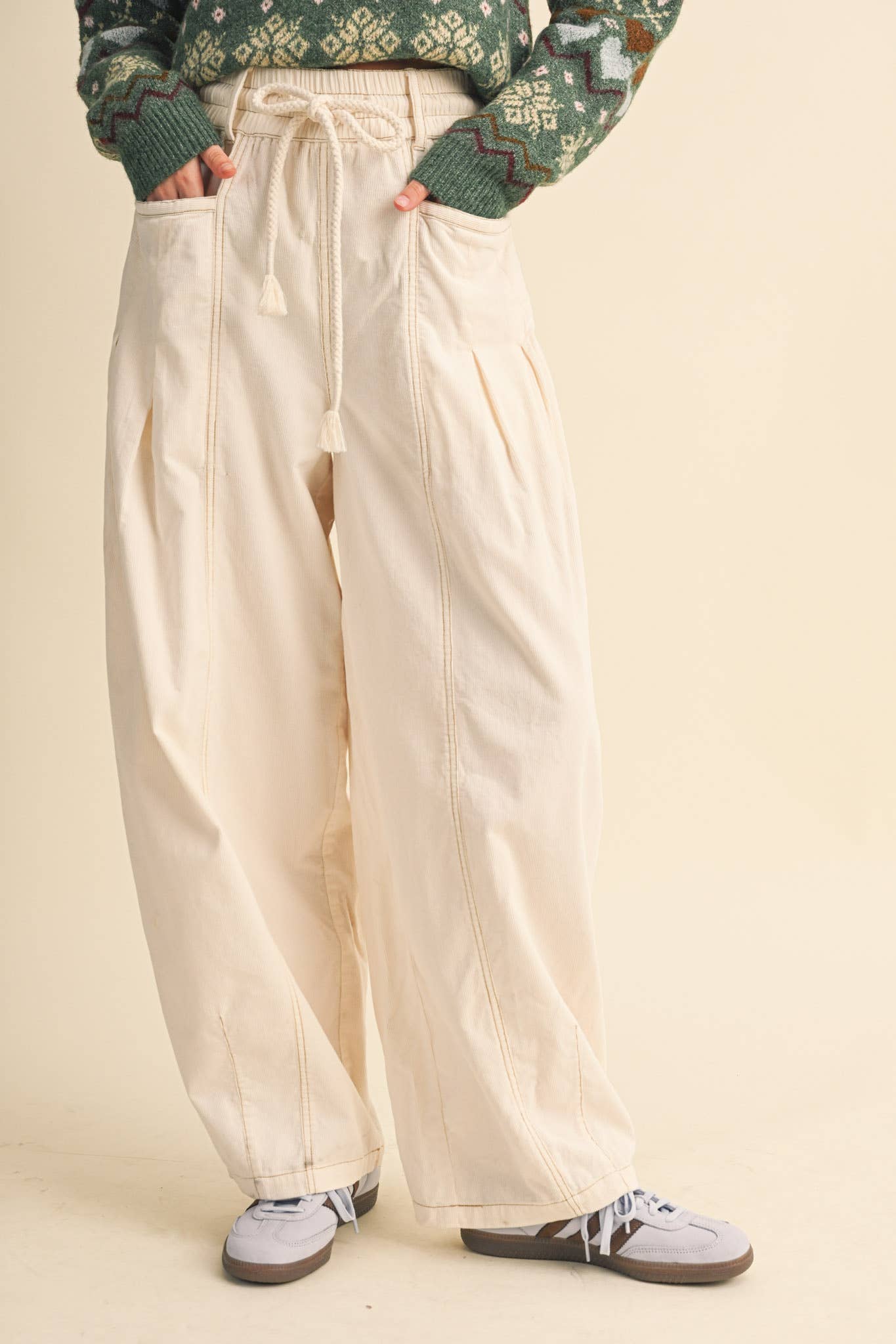 Washed Corduroy Barrel Pants