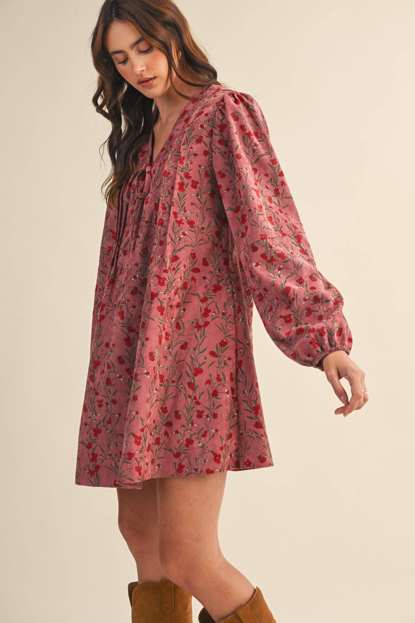 Floral Corduroy Mini Dress