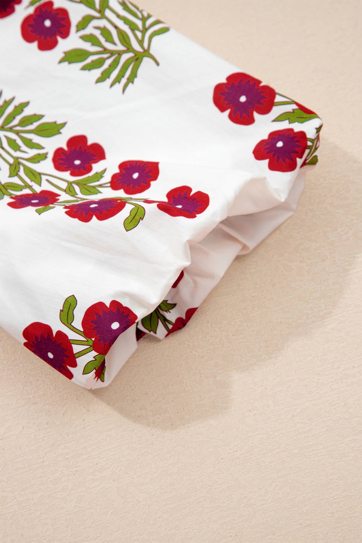 Floral Short Bubble Sleeve Contrast Top