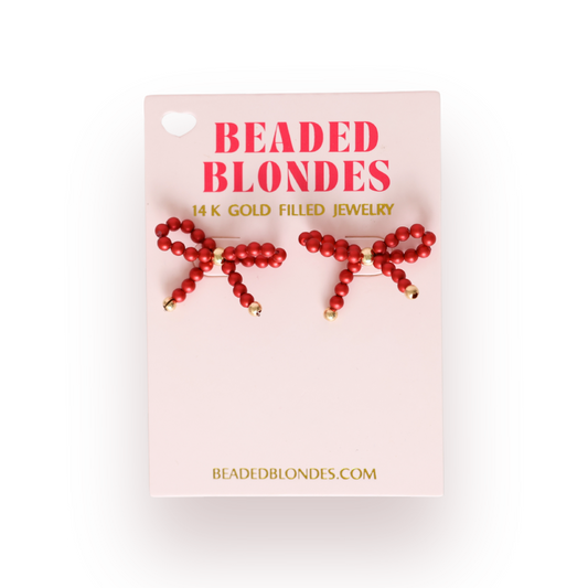 Red Pearl Bow Earrings
