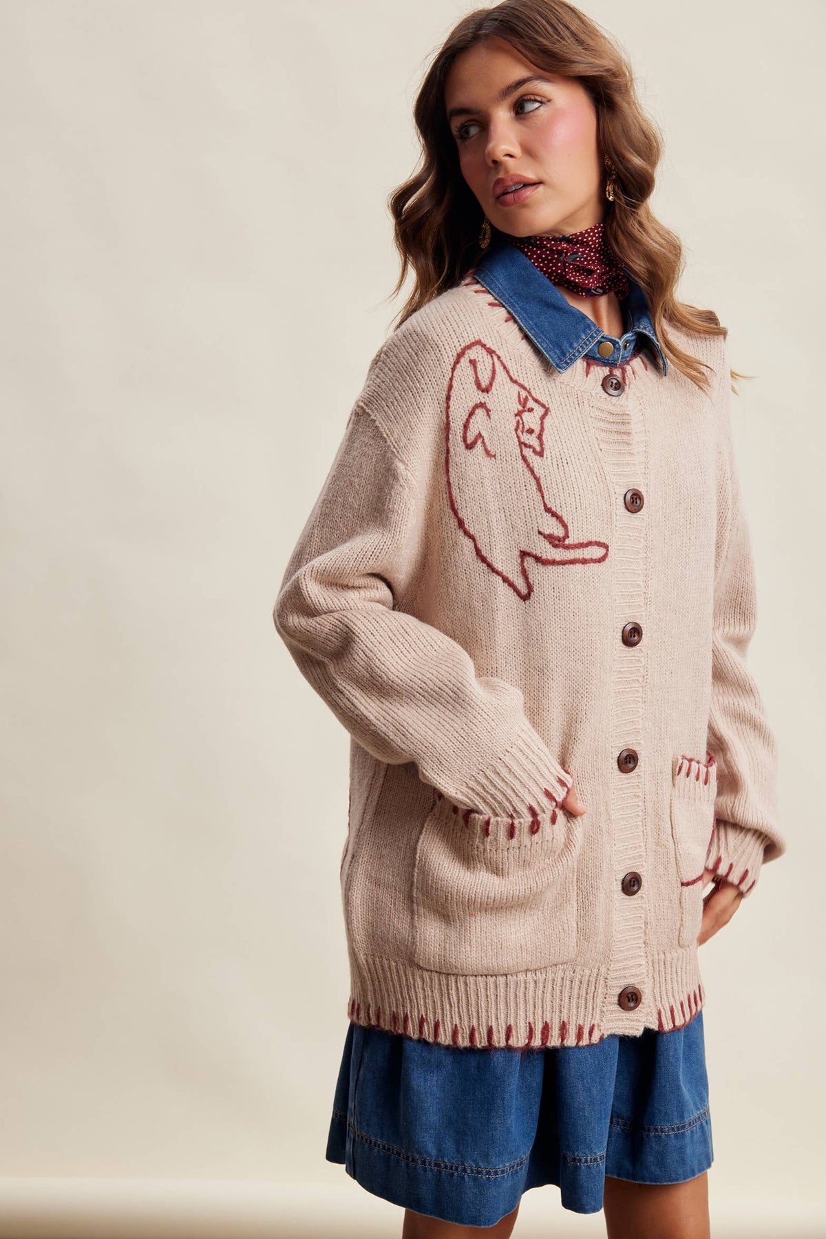 Whimsical Cat Knit Cardigan